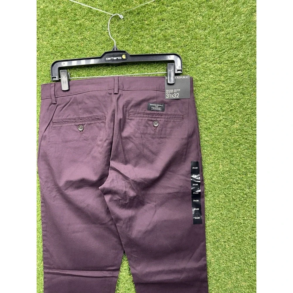 Banana Republic Chino Pants Mens 31x32 Burgundy Preppy Fulton Skinny Fit NWT